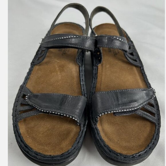 Unworn Naot Black Leather Cutout Adjustable Strap Slingback Sandals Sz 38 US 7 - Picture 1 of 7